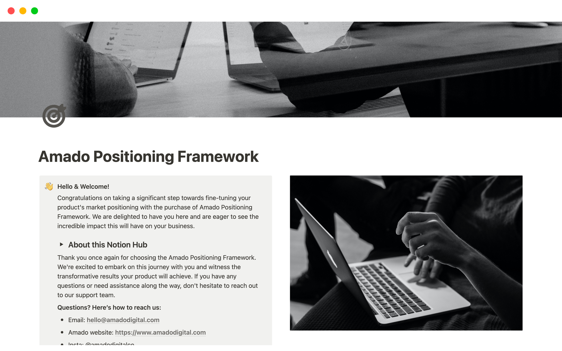 A template preview for Business Positioning Framework