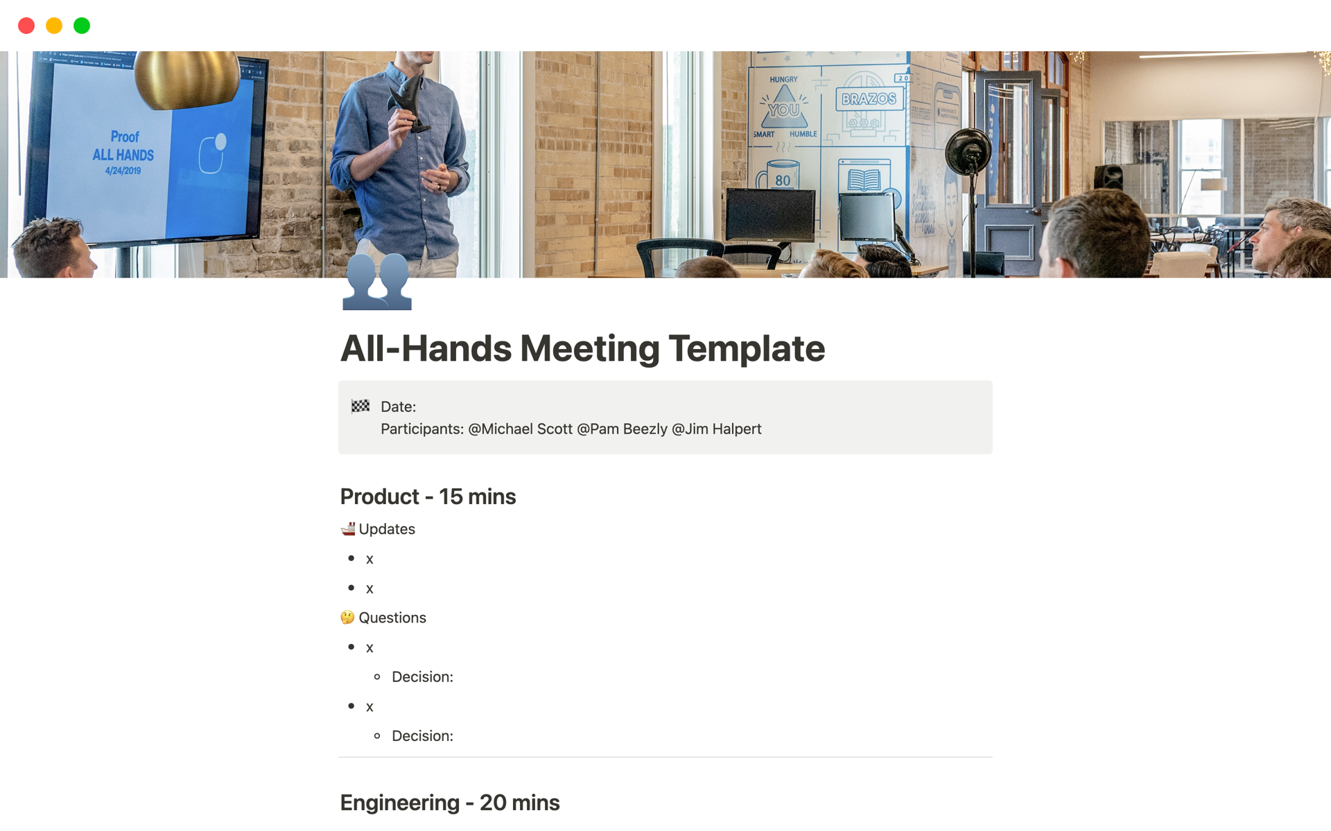 A template preview for All-Hands Meeting